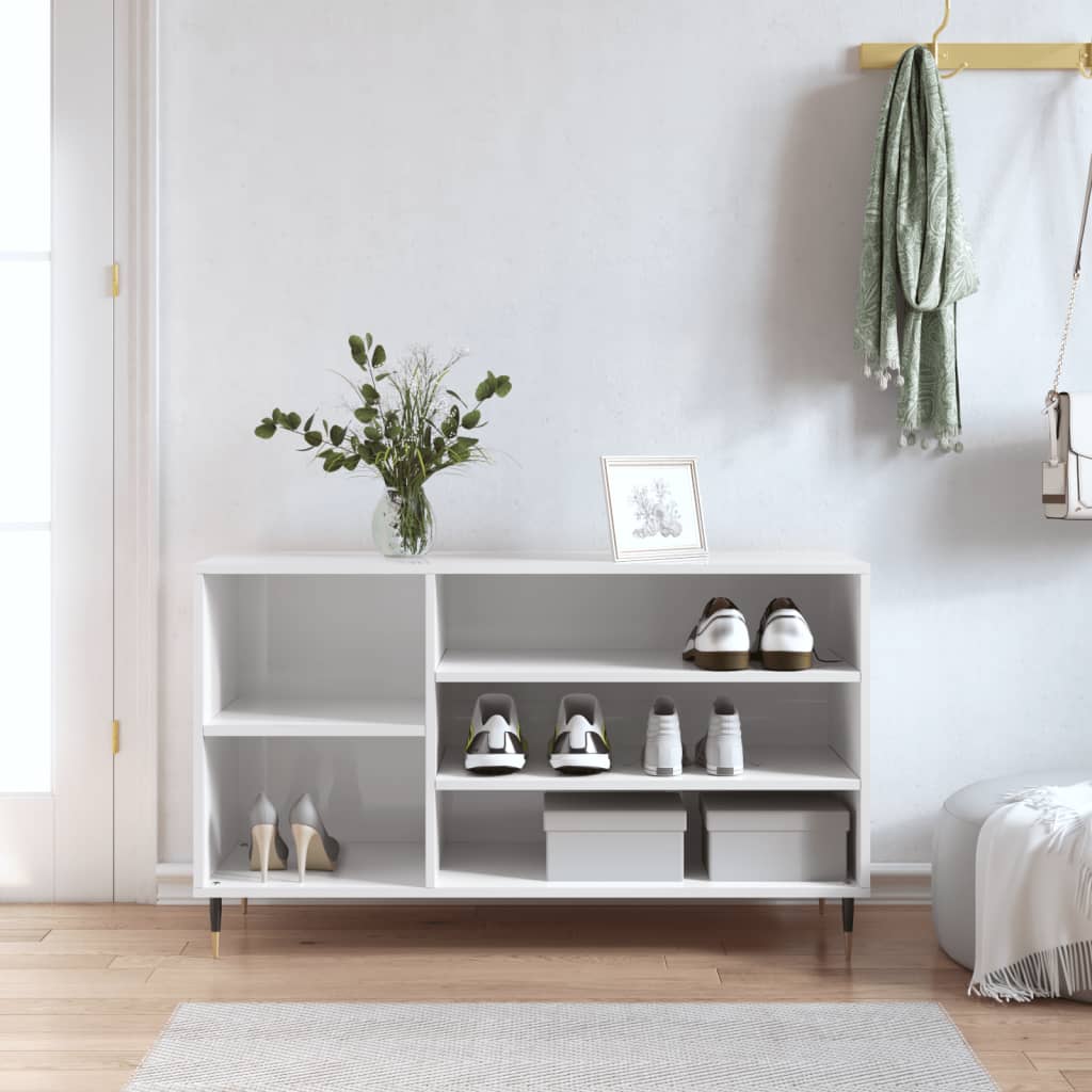 Shoe rack high gloss white 102x36x60 cm wood material