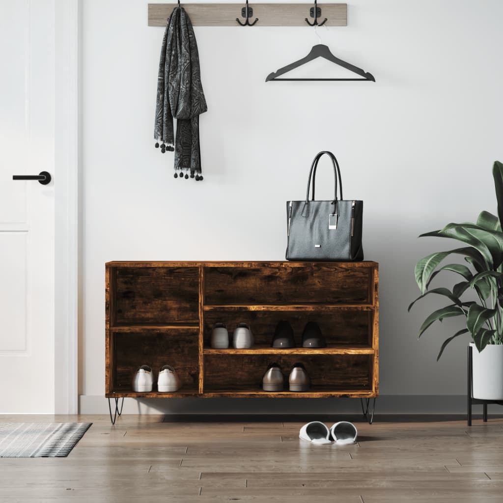 Shoe rack smoked oak 102x36x60 cm wood material