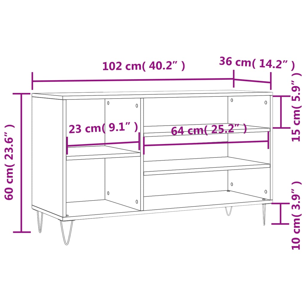 Shoe Rack Brown Oak Look 102x36x60 cm Wood Material