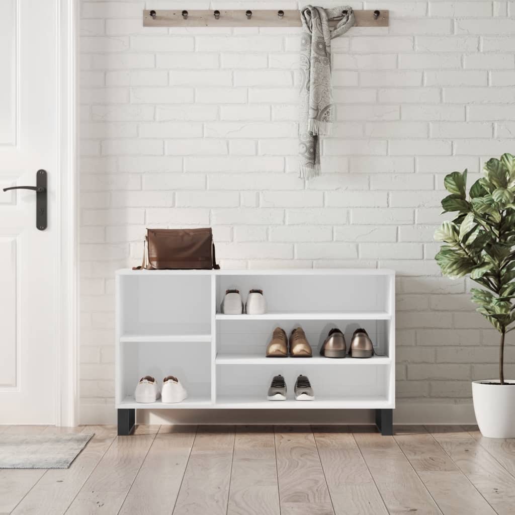 Shoe rack high gloss white 102x36x60 cm wood material