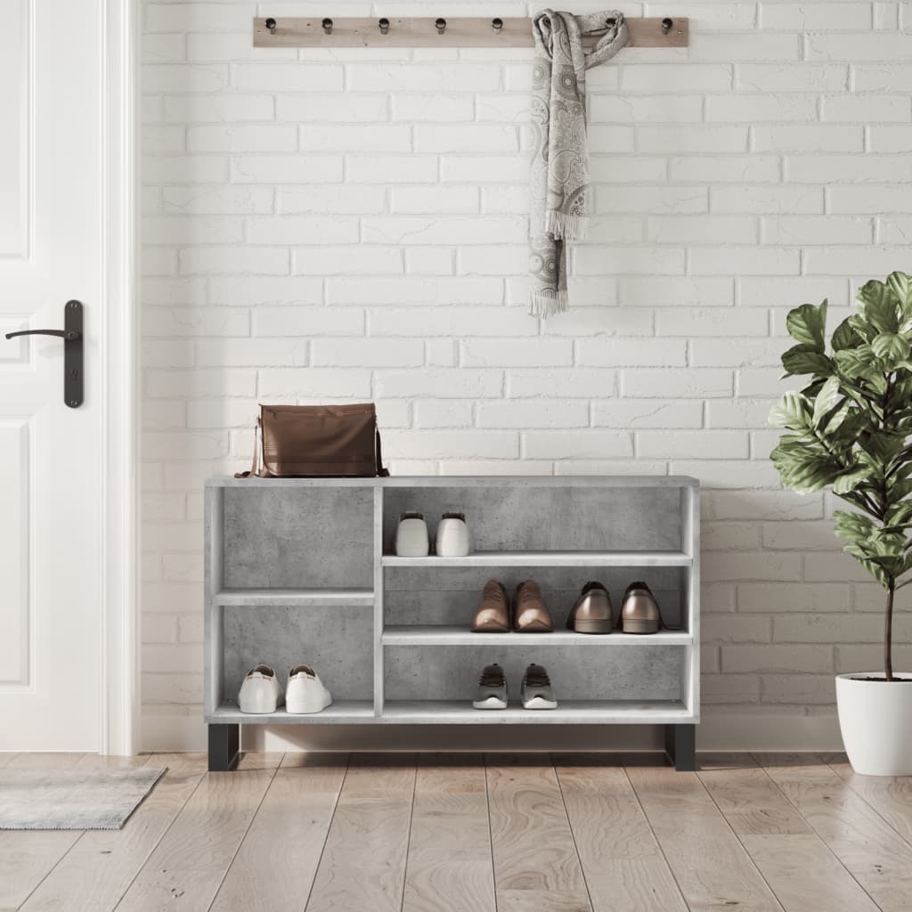 Shoe rack concrete grey 102x36x60 cm wood material