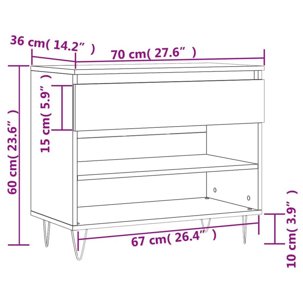 Shoe Rack Brown Oak Look 70x36x60 cm Wood Material