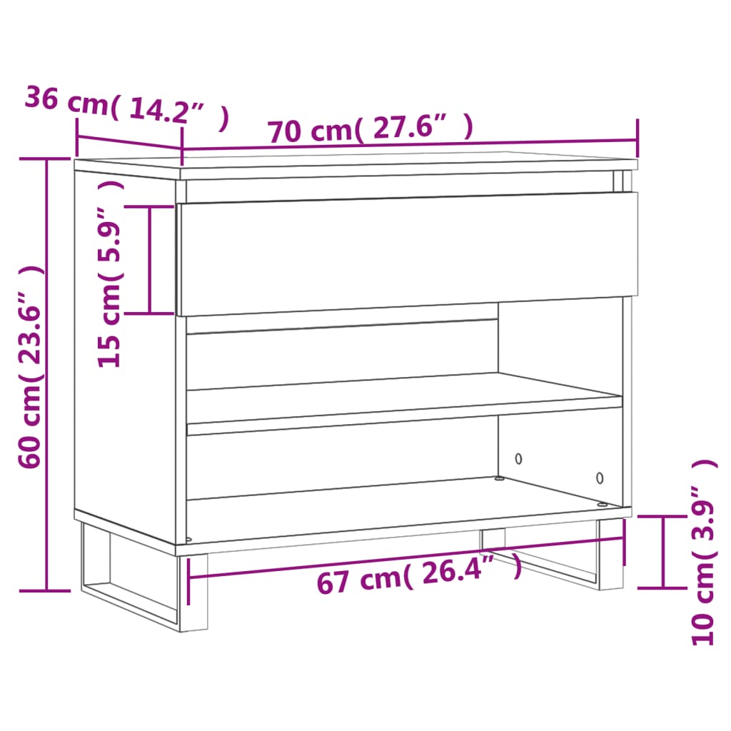 Shoe Rack Brown Oak Look 70x36x60 cm Wood Material