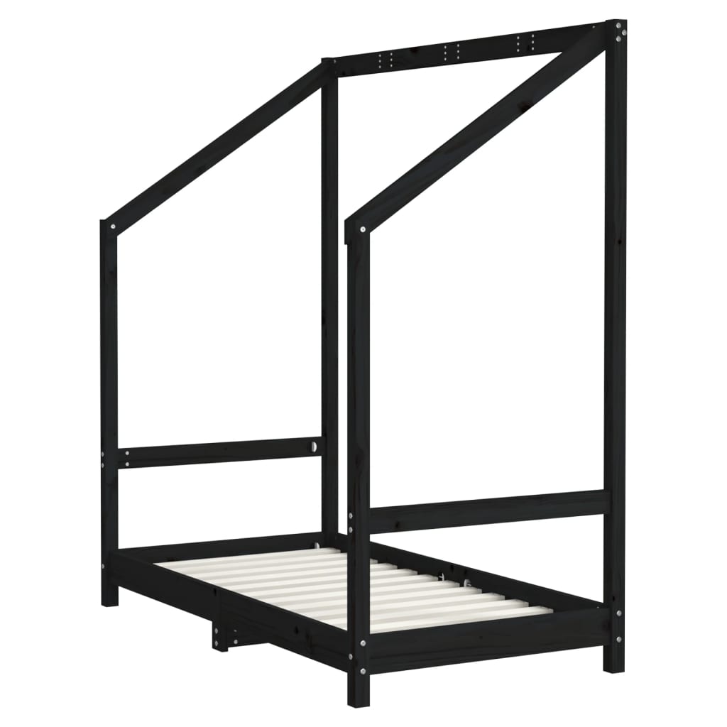 Children's bed black 70x140 cm solid pine wood