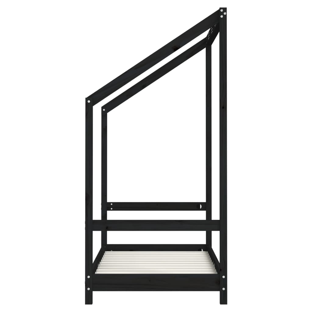 Children's bed black 70x140 cm solid pine wood