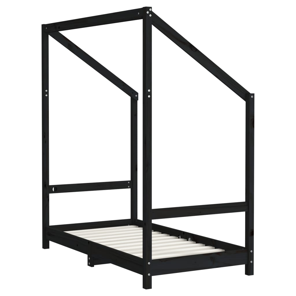 Children's bed black 70x140 cm solid pine wood