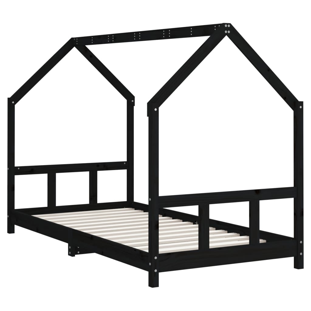 Children's bed black 90x190 cm solid pine wood