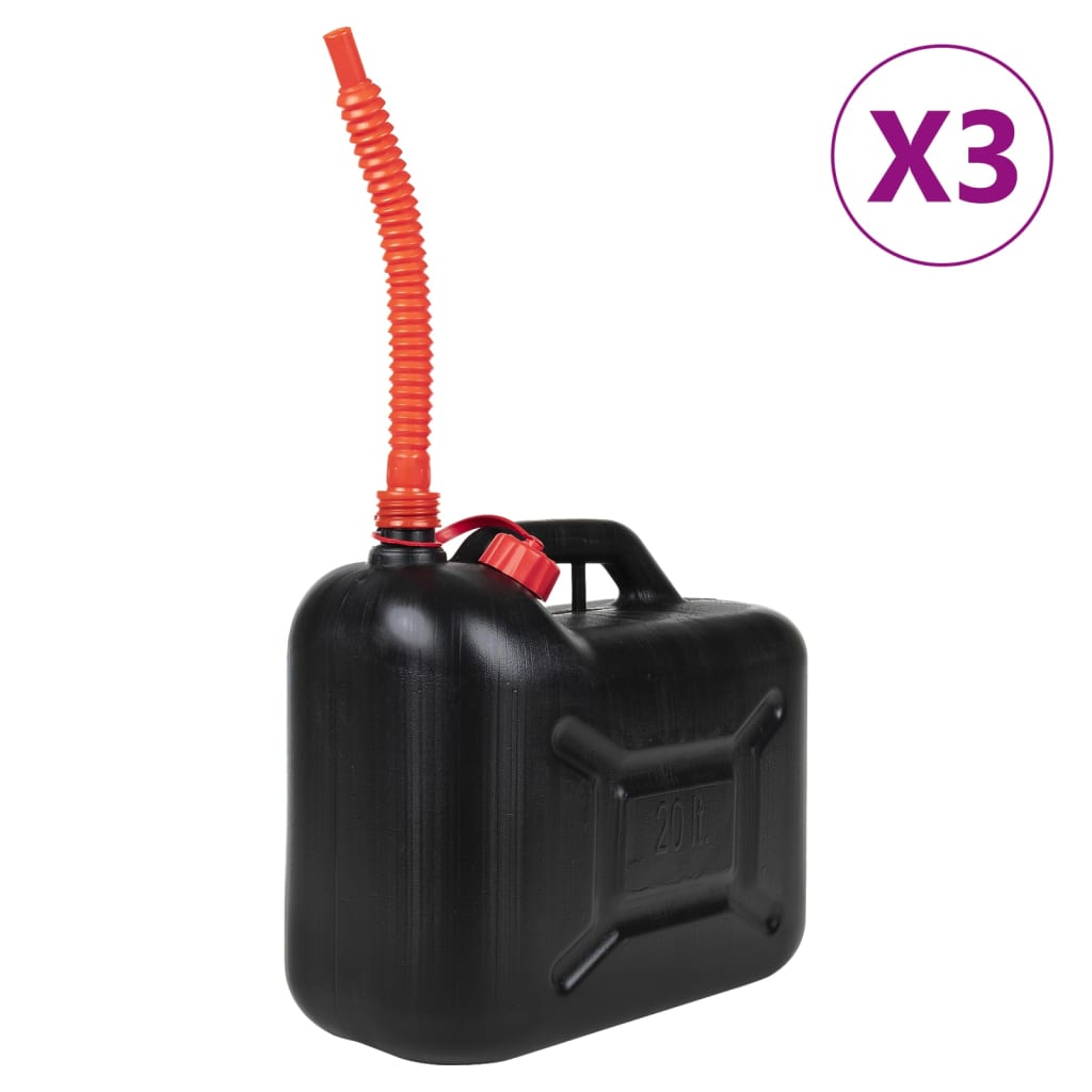 Petrol canister with flexible spout, 3 pieces, black, 20 L