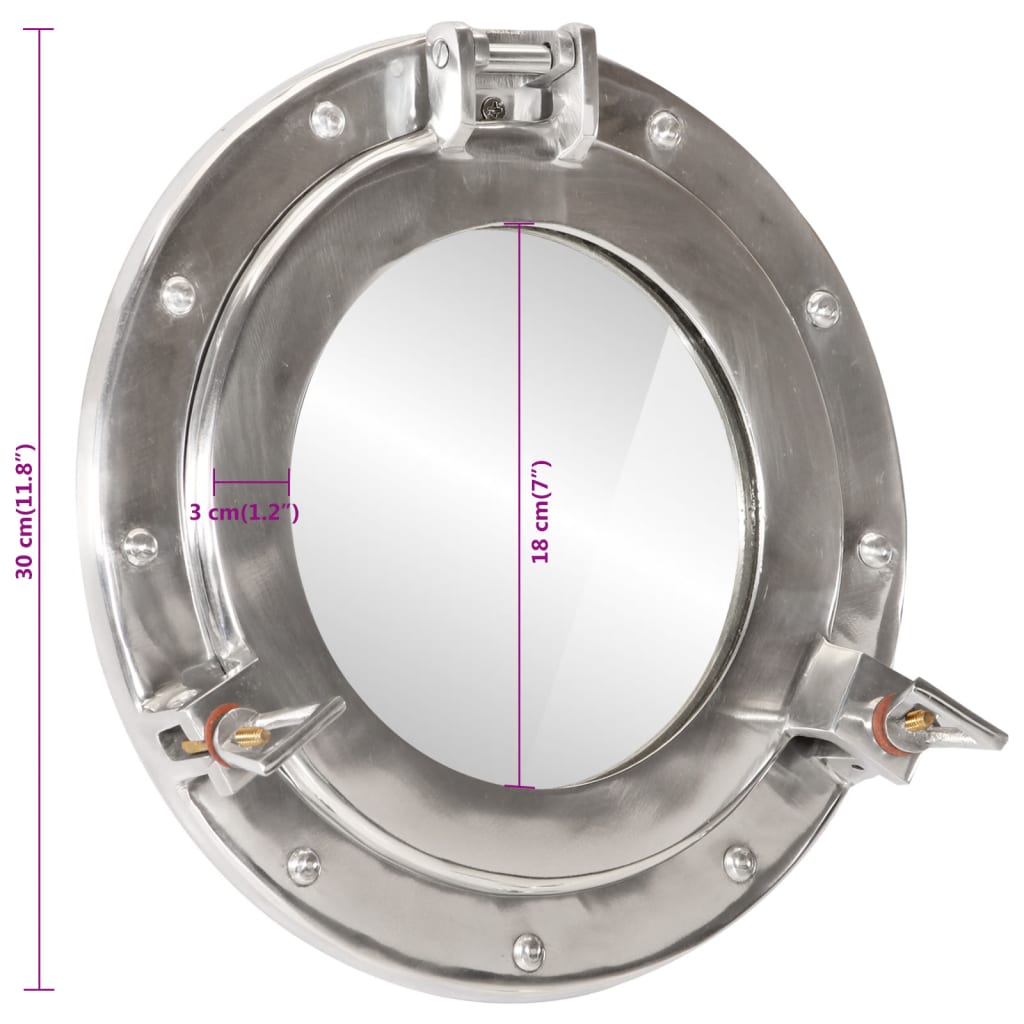 Bullaugen-Spiegel Wandmontage Ø30 cm Aluminium und Glas