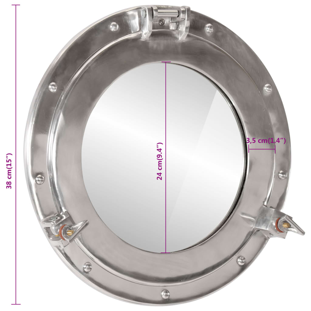 Bullaugen-Spiegel Wandmontage Ø38 cm Aluminium und Glas