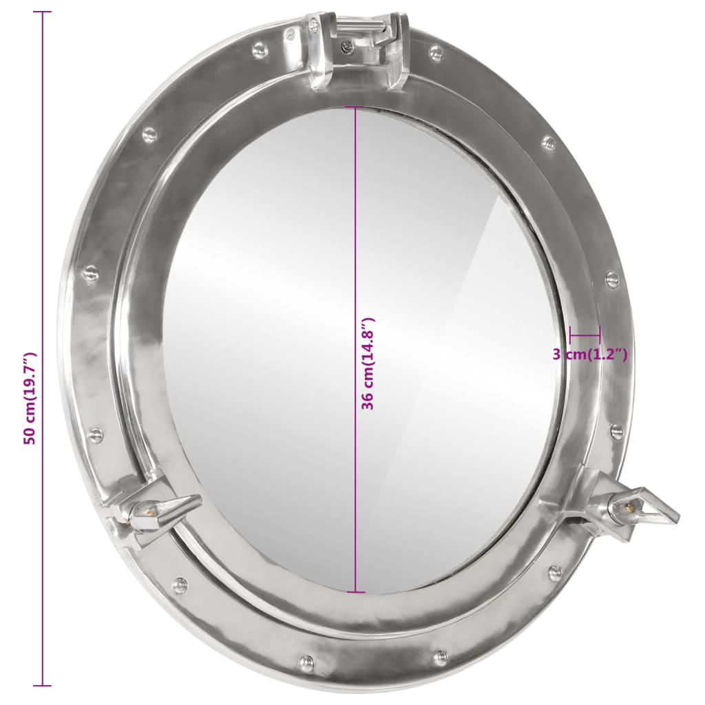 Bullaugen-Spiegel Wandmontage Ø50 cm Aluminium und Glas
