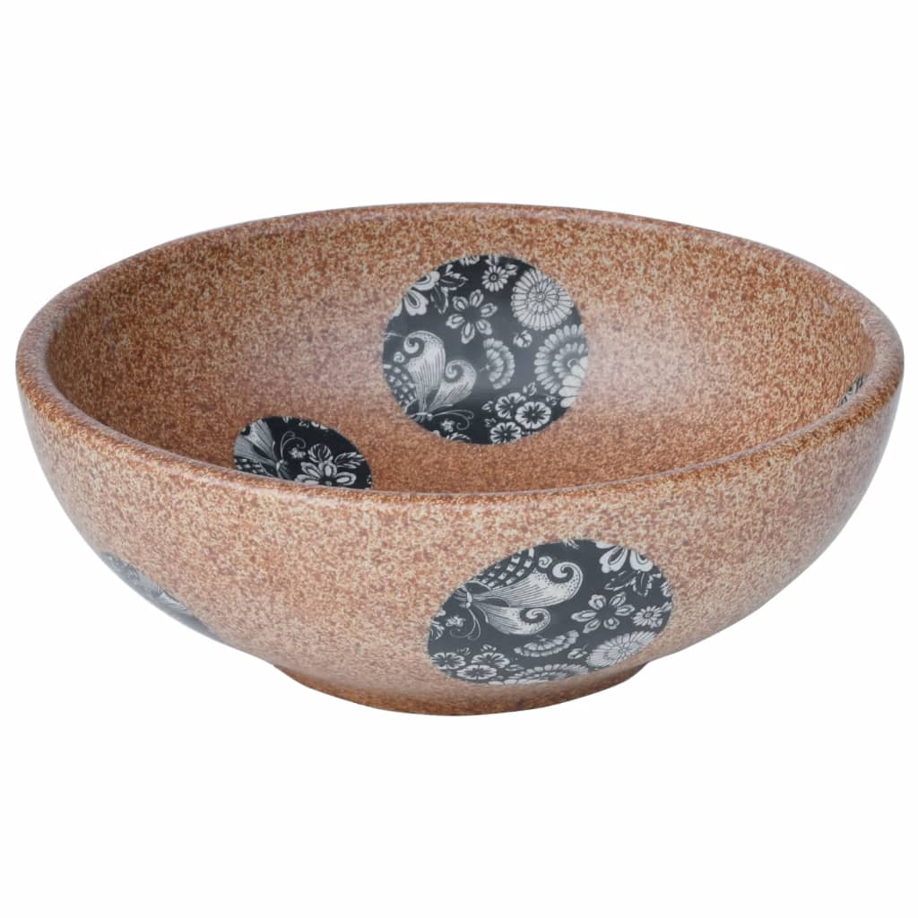 Countertop washbasin brown and blue round Ø41x14 cm ceramic