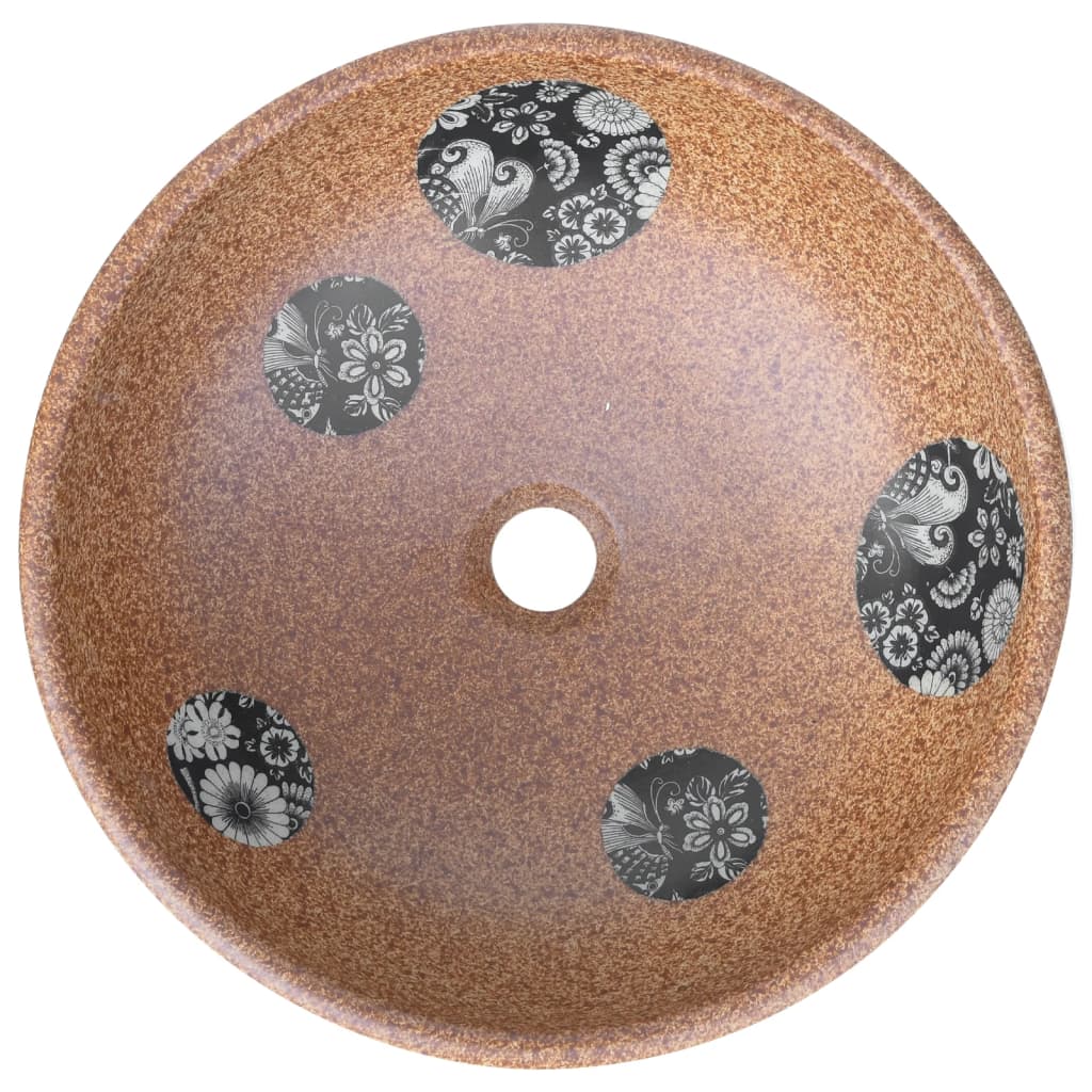 Countertop washbasin brown and blue round Ø41x14 cm ceramic