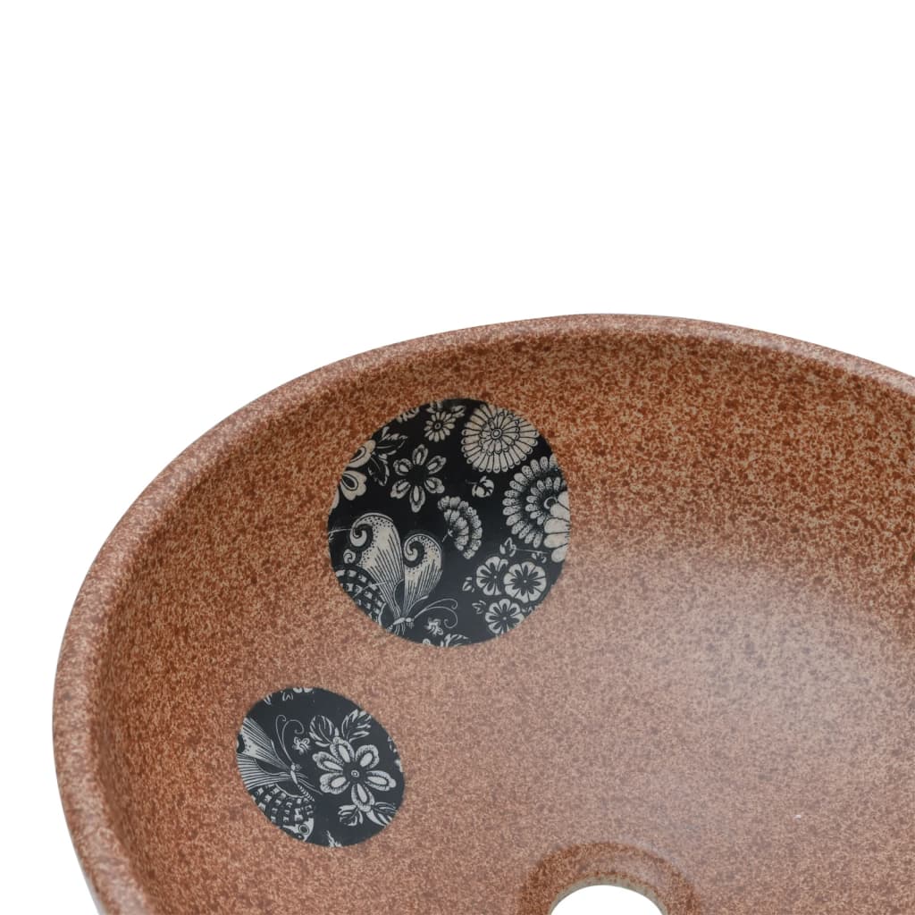 Countertop washbasin brown and blue round Ø41x14 cm ceramic