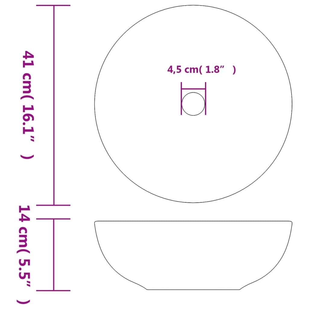 Countertop washbasin grey round Ø41x14 cm ceramic