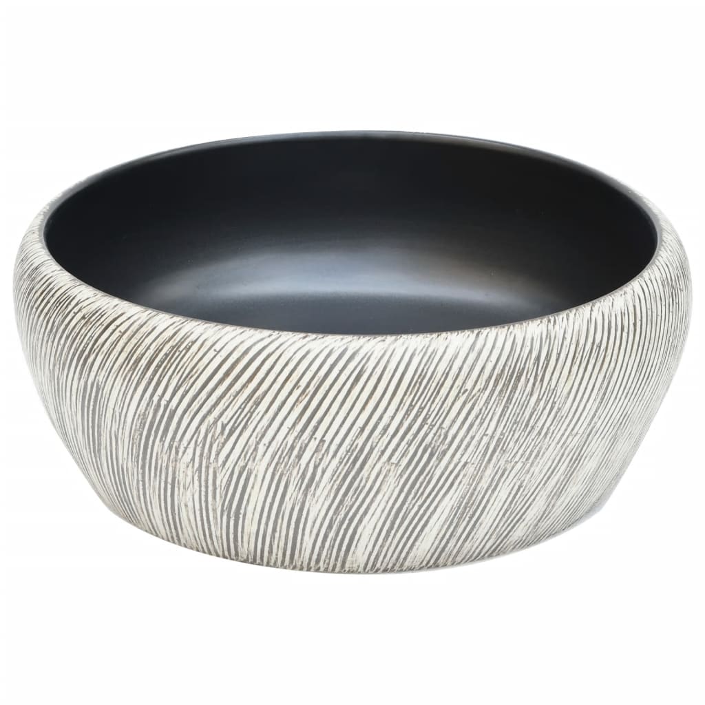 Countertop washbasin black and grey round Ø41x14 cm ceramic