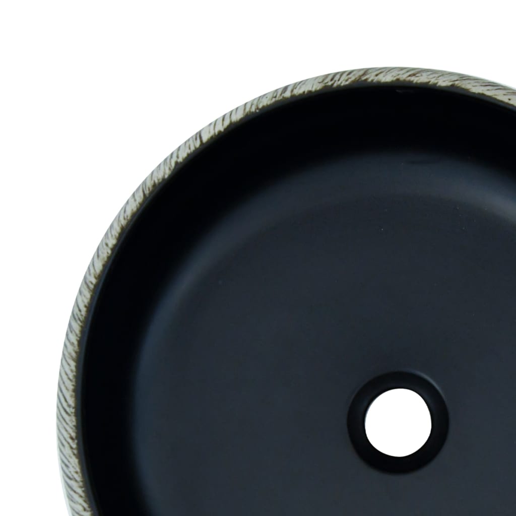Countertop washbasin black and grey round Ø41x14 cm ceramic