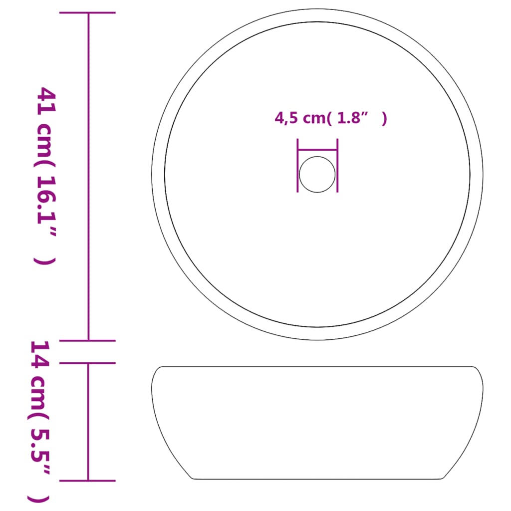 Countertop washbasin black and grey round Ø41x14 cm ceramic