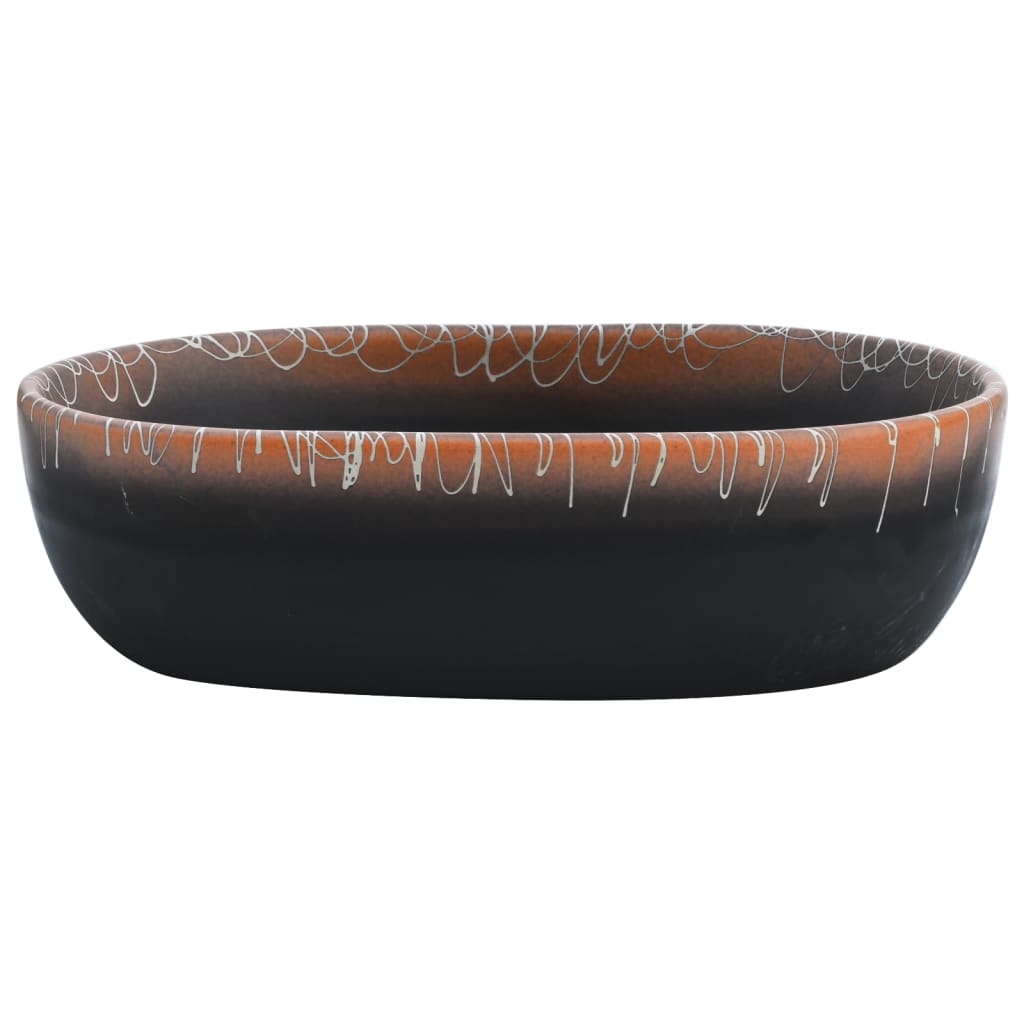 Countertop washbasin black and orange oval 47x33x13 cm ceramic