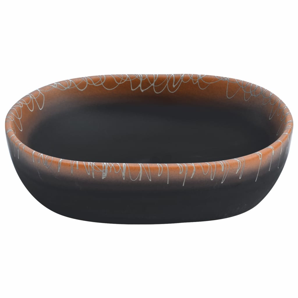 Countertop washbasin black and orange oval 47x33x13 cm ceramic