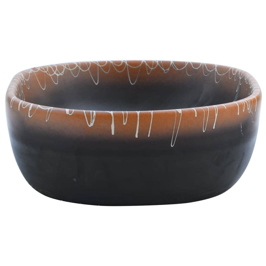 Countertop washbasin black and orange oval 47x33x13 cm ceramic