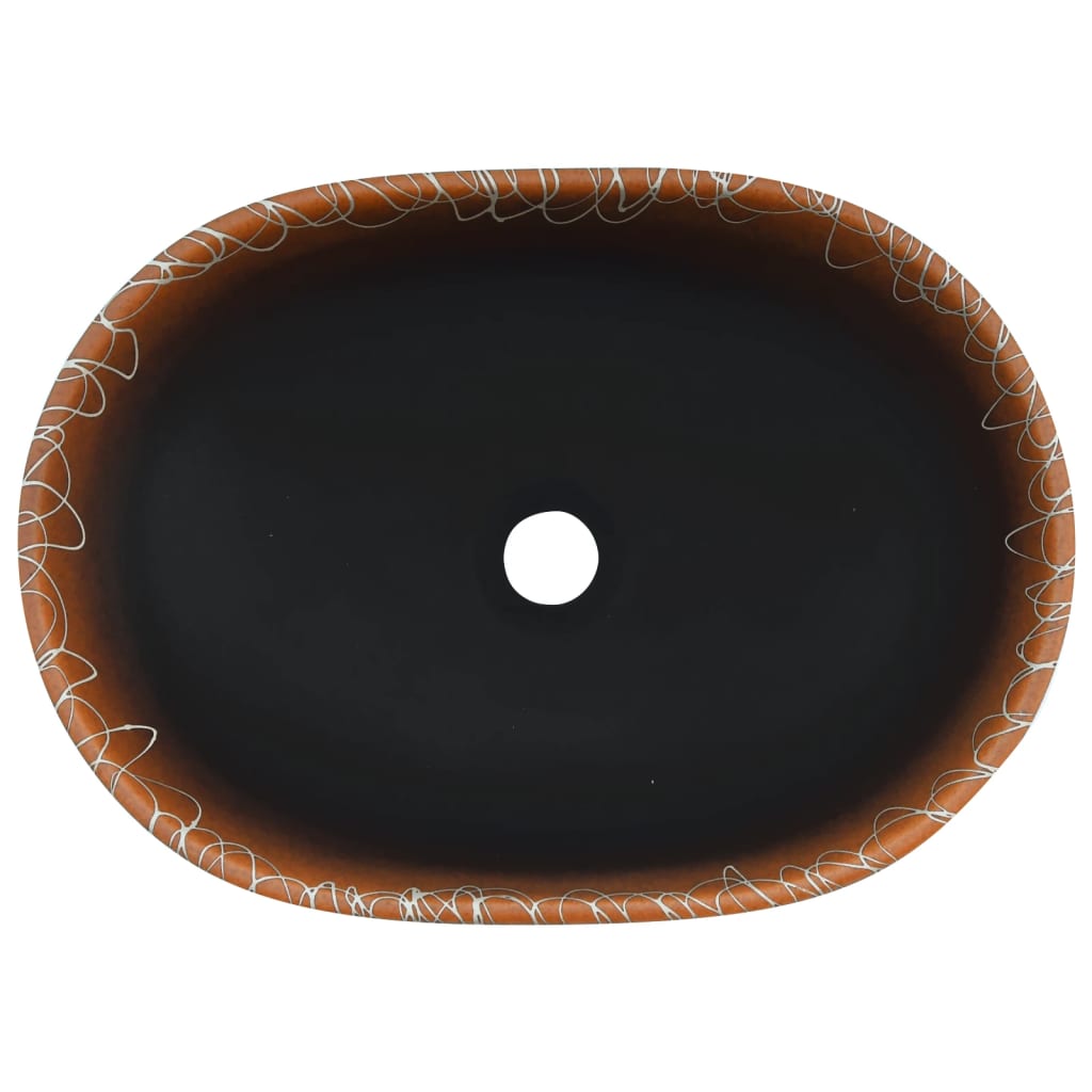 Countertop washbasin black and orange oval 47x33x13 cm ceramic