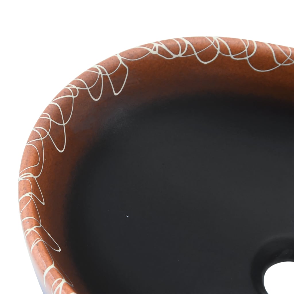 Countertop washbasin black and orange oval 47x33x13 cm ceramic