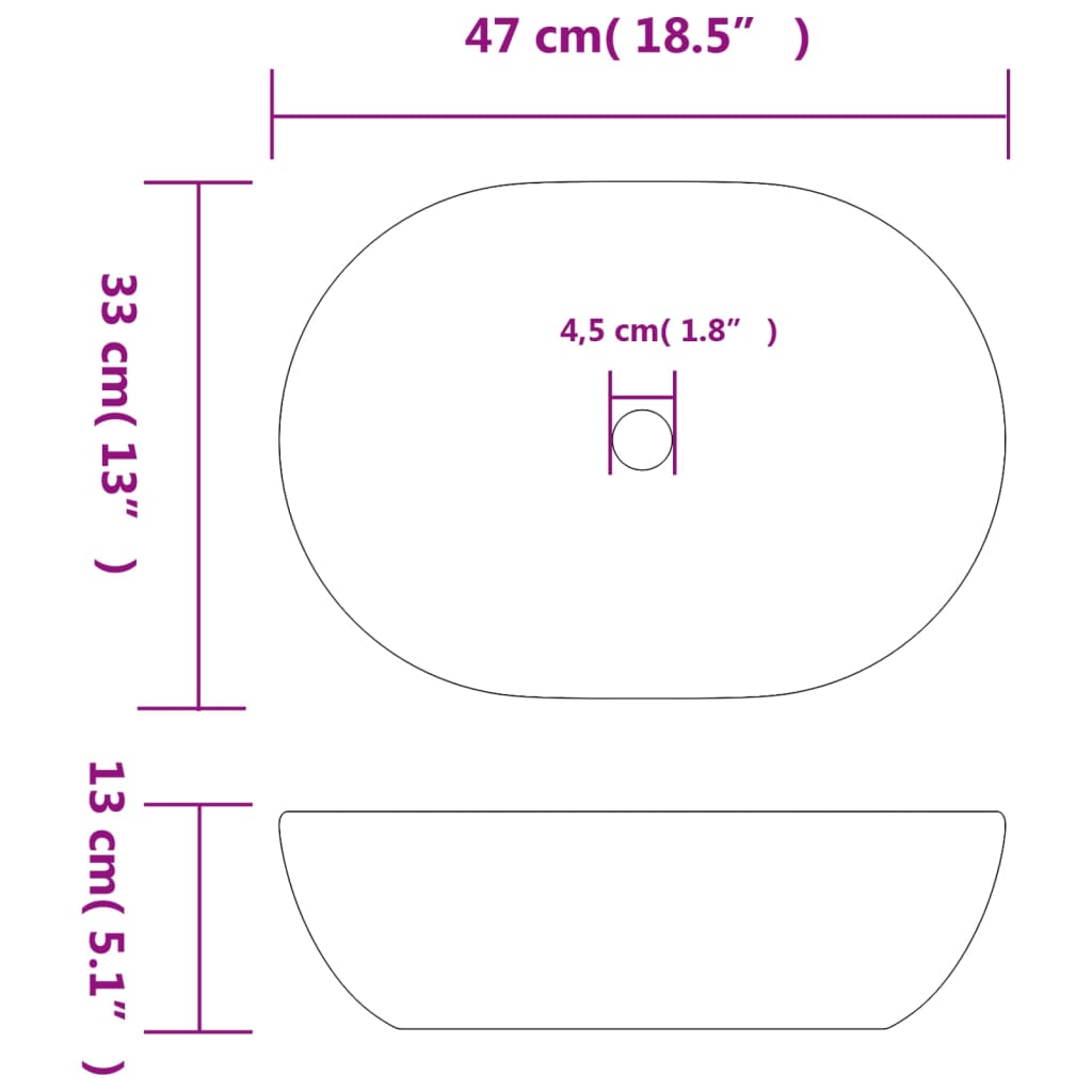 Countertop washbasin black and orange oval 47x33x13 cm ceramic