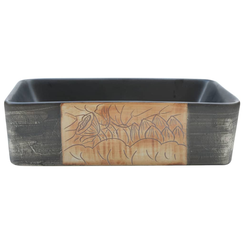 Countertop washbasin black brown rectangle 46x35.5x13cm ceramic