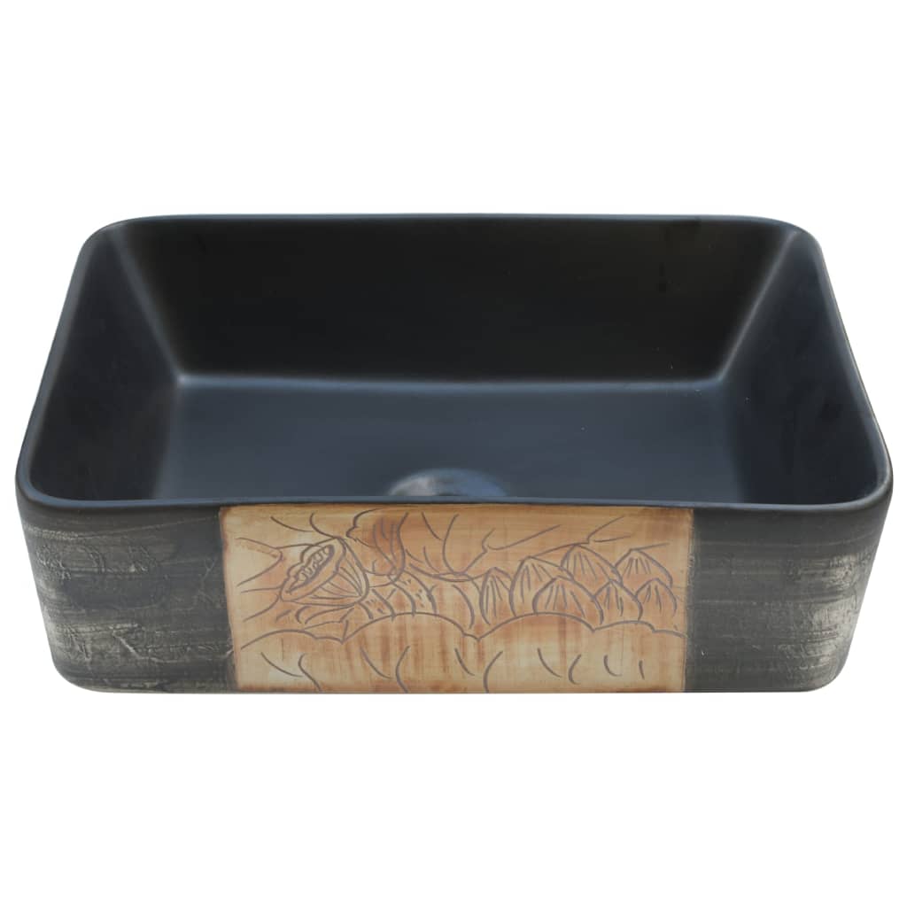 Countertop washbasin black brown rectangle 46x35.5x13cm ceramic