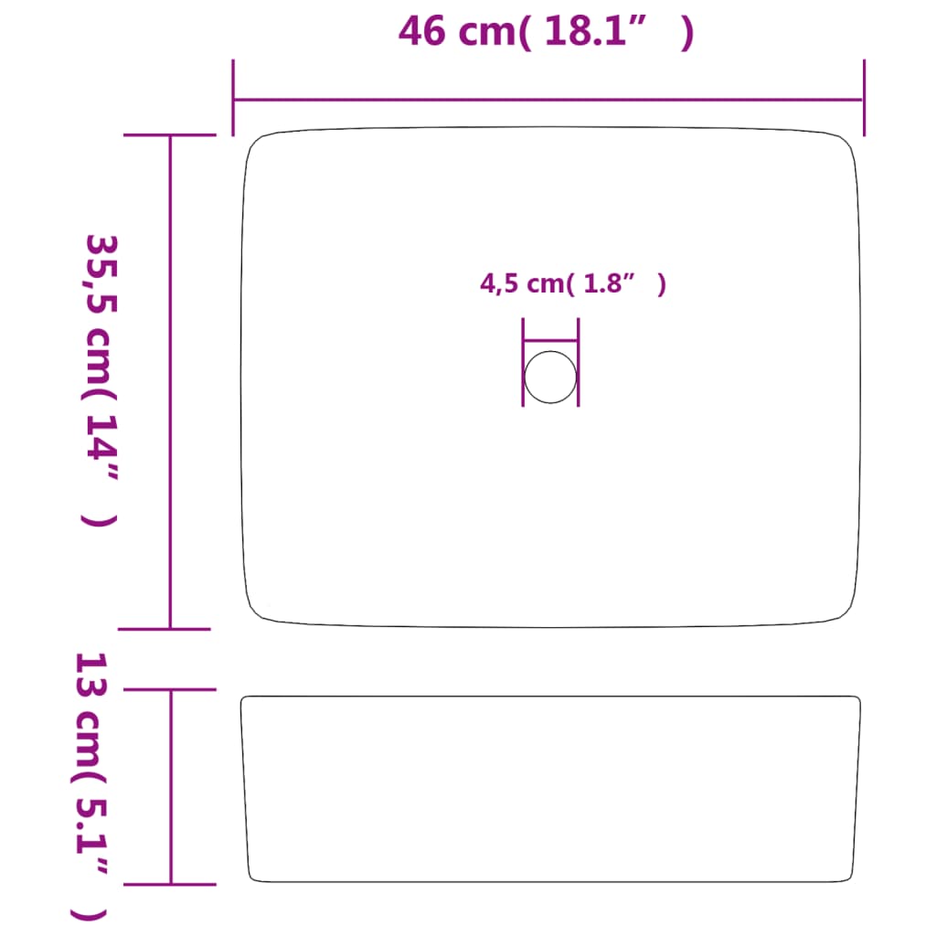 Countertop washbasin black brown rectangle 46x35.5x13cm ceramic