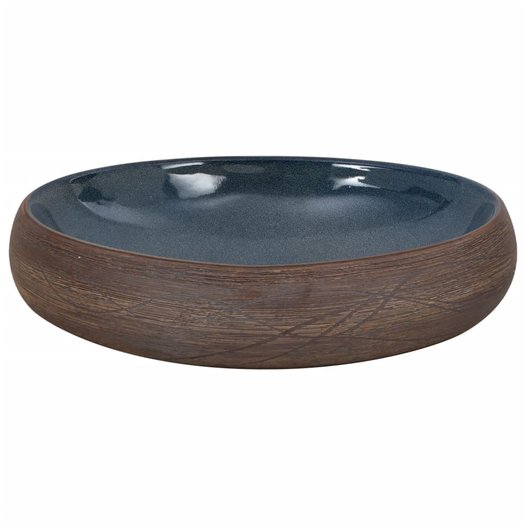 Countertop washbasin brown and blue oval 59x40x15 cm ceramic