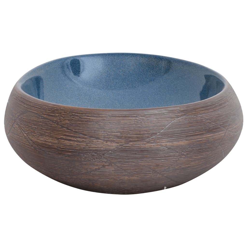 Countertop washbasin brown and blue oval 59x40x15 cm ceramic