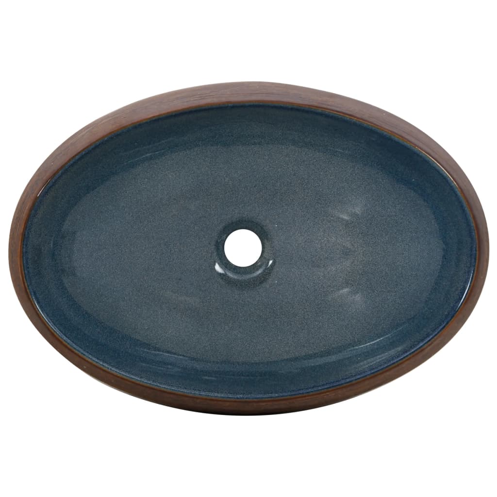 Countertop washbasin brown and blue oval 59x40x15 cm ceramic