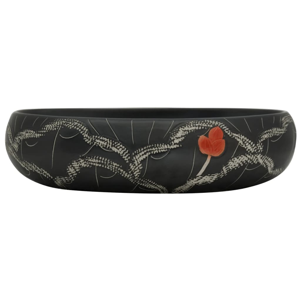 Countertop washbasin black oval 59x40x15 cm ceramic