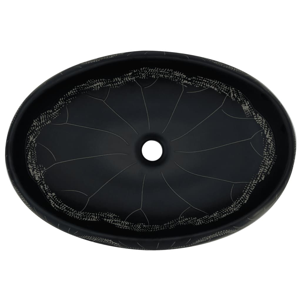 Countertop washbasin black oval 59x40x15 cm ceramic