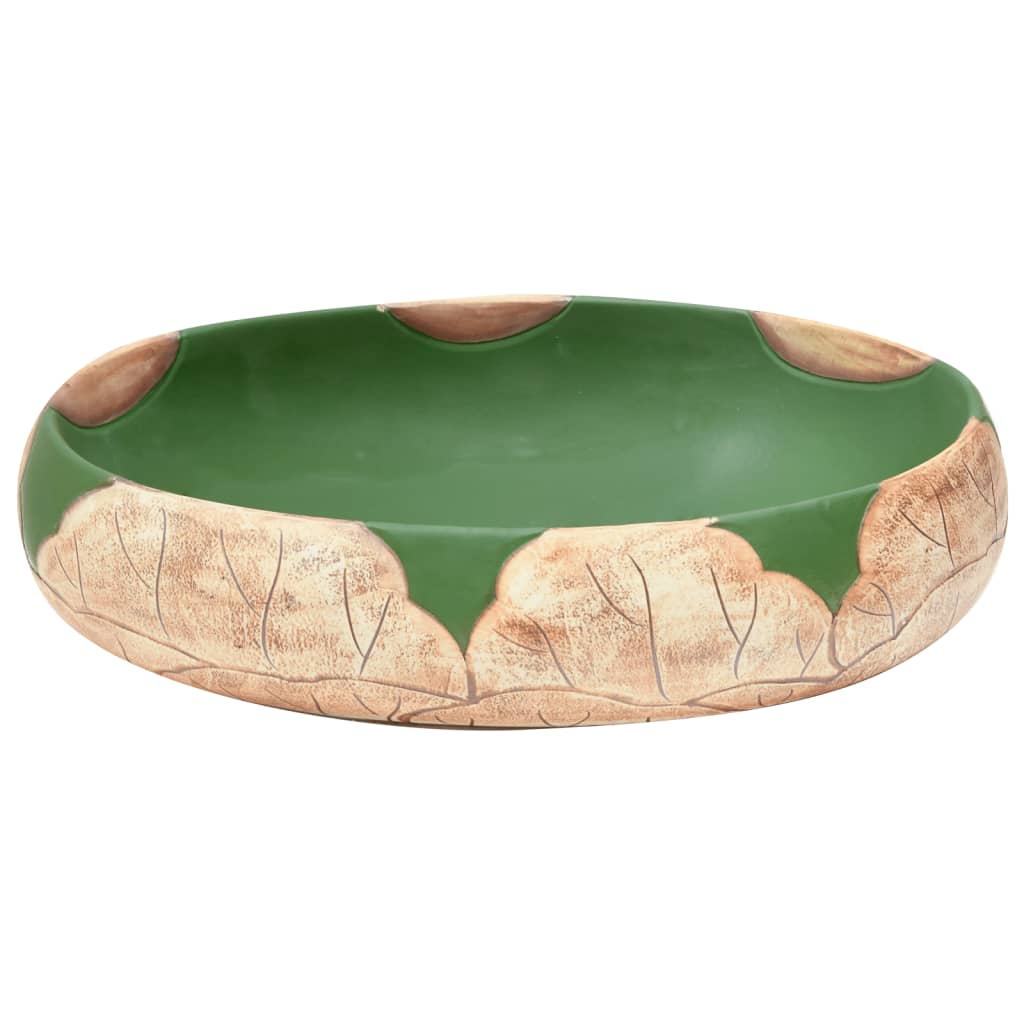 Countertop washbasin green and brown oval 59x40x15 cm ceramic