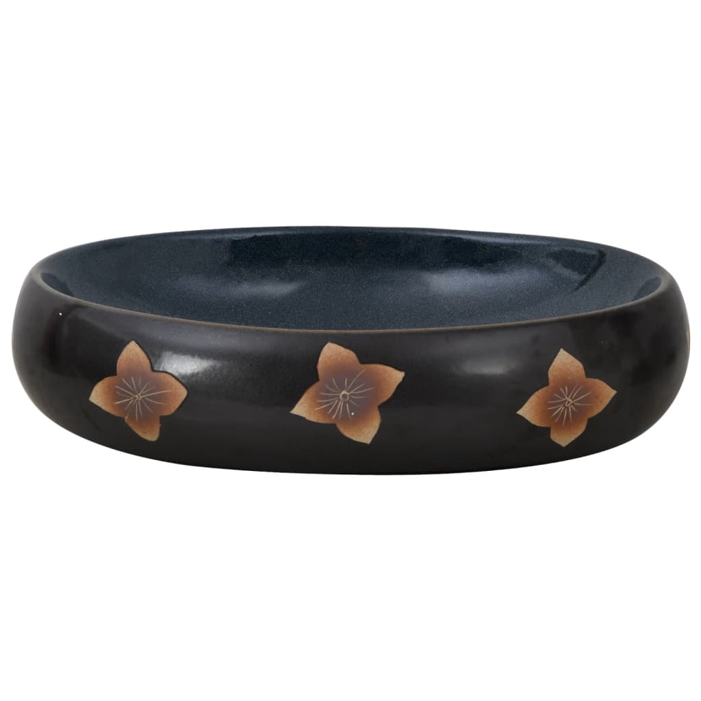 Countertop washbasin black and blue oval 59x40x15 cm ceramic
