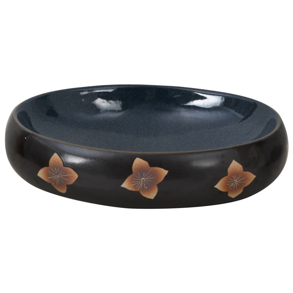 Countertop washbasin black and blue oval 59x40x15 cm ceramic