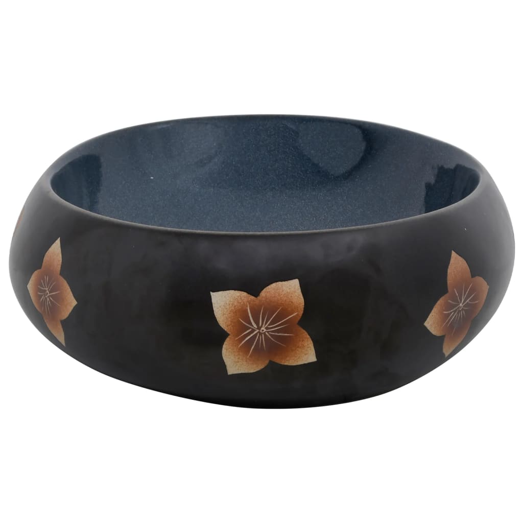Countertop washbasin black and blue oval 59x40x15 cm ceramic
