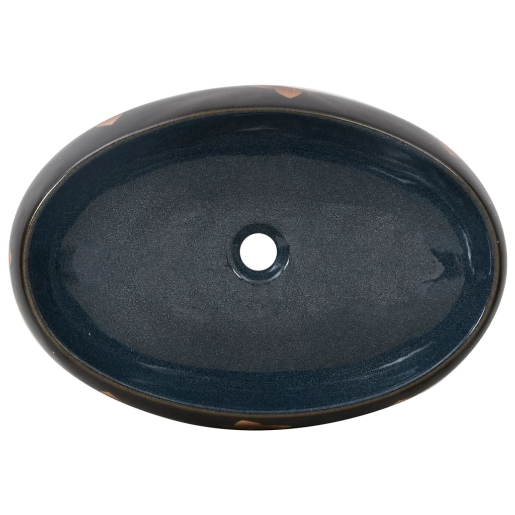 Countertop washbasin black and blue oval 59x40x15 cm ceramic