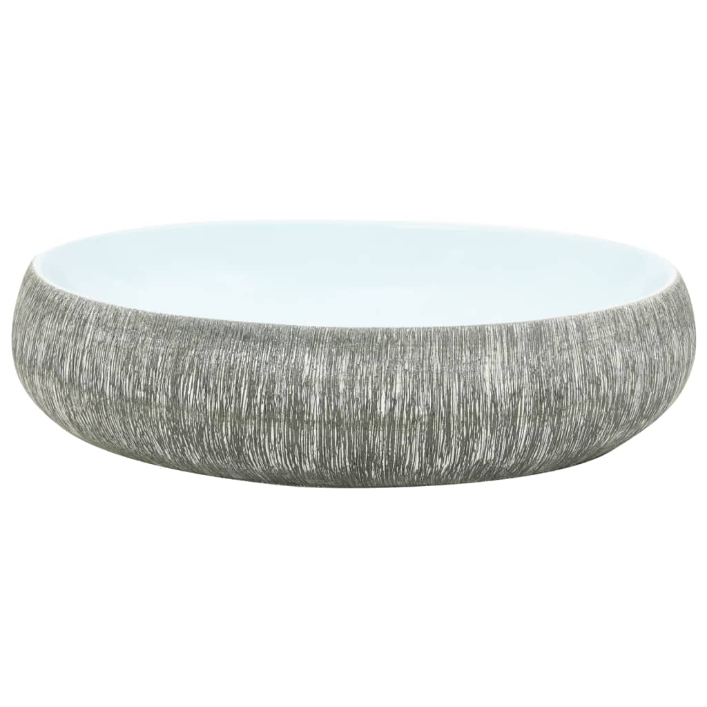 Countertop washbasin grey and blue oval 59x40x15 cm ceramic