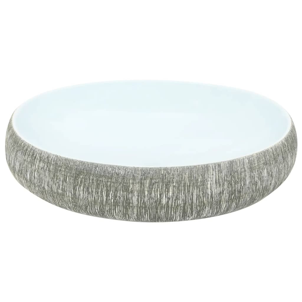 Countertop washbasin grey and blue oval 59x40x15 cm ceramic