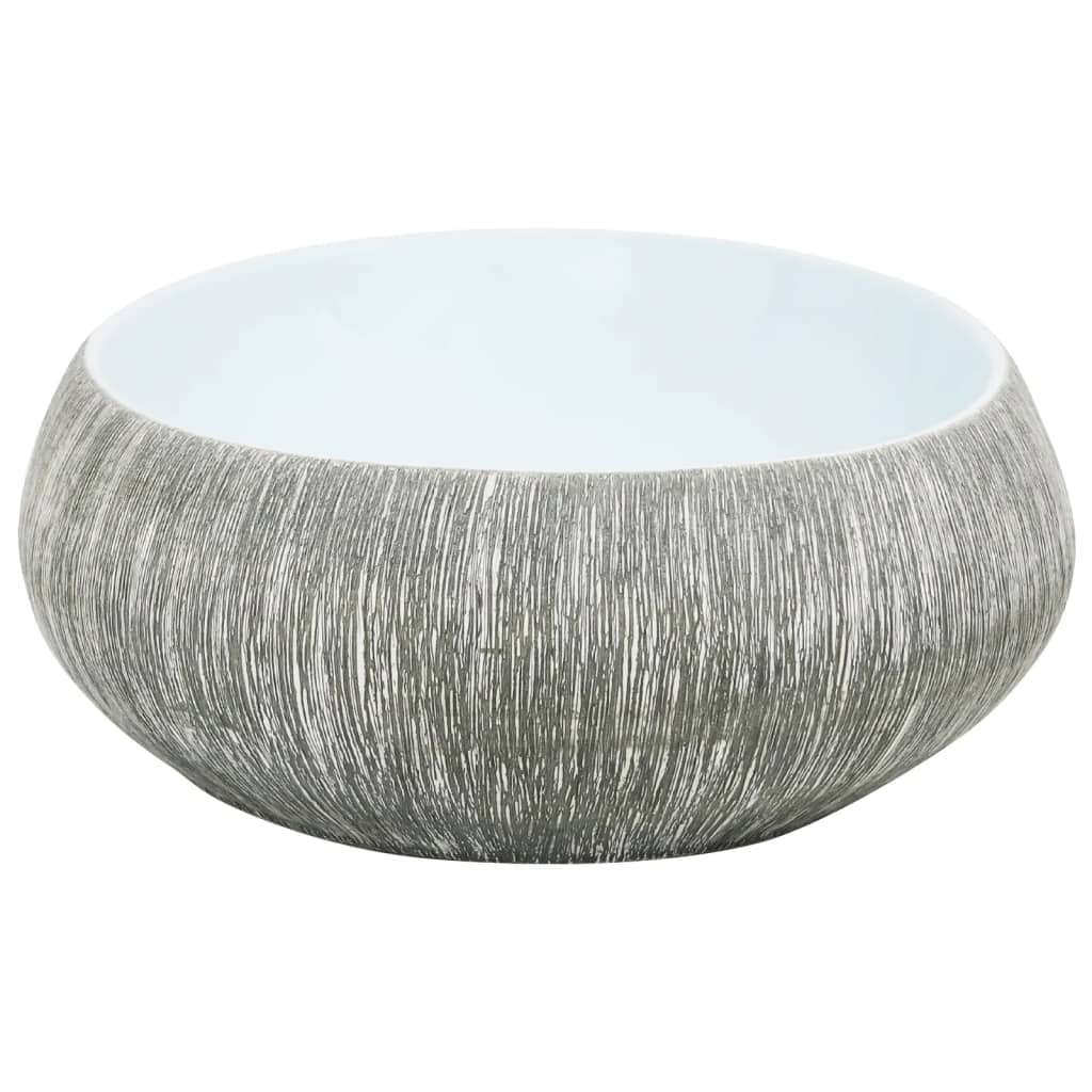 Countertop washbasin grey and blue oval 59x40x15 cm ceramic