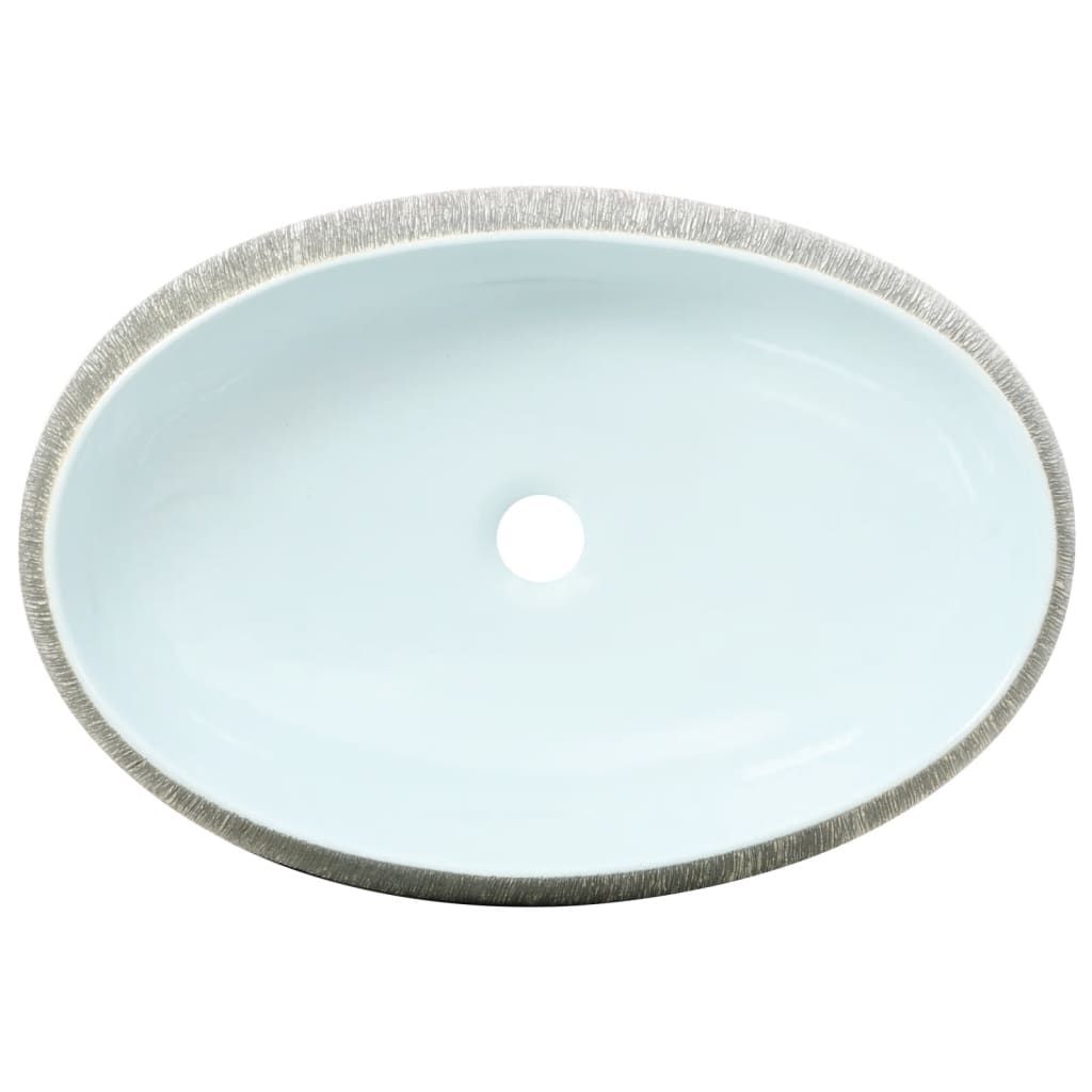 Countertop washbasin grey and blue oval 59x40x15 cm ceramic