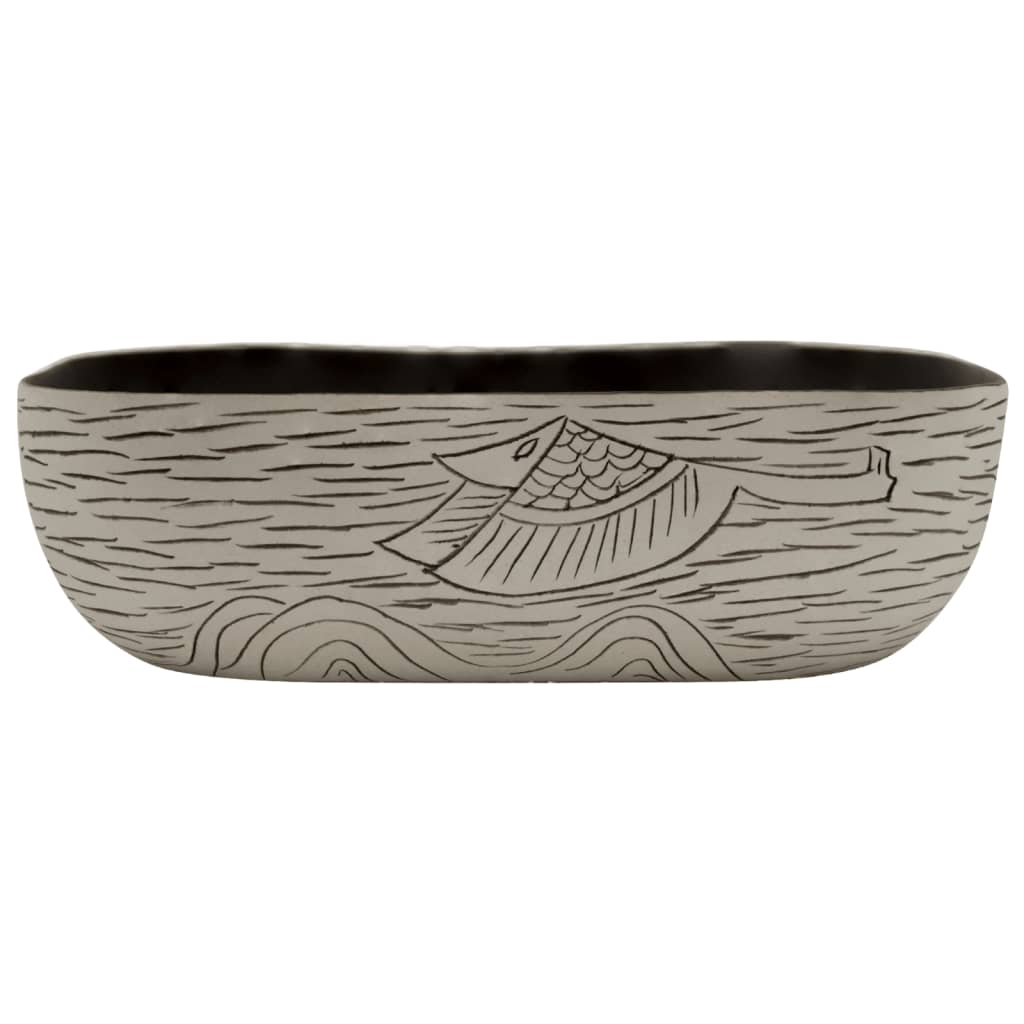 Countertop washbasin grey black rectangle 48x37.5x13.5cm ceramic
