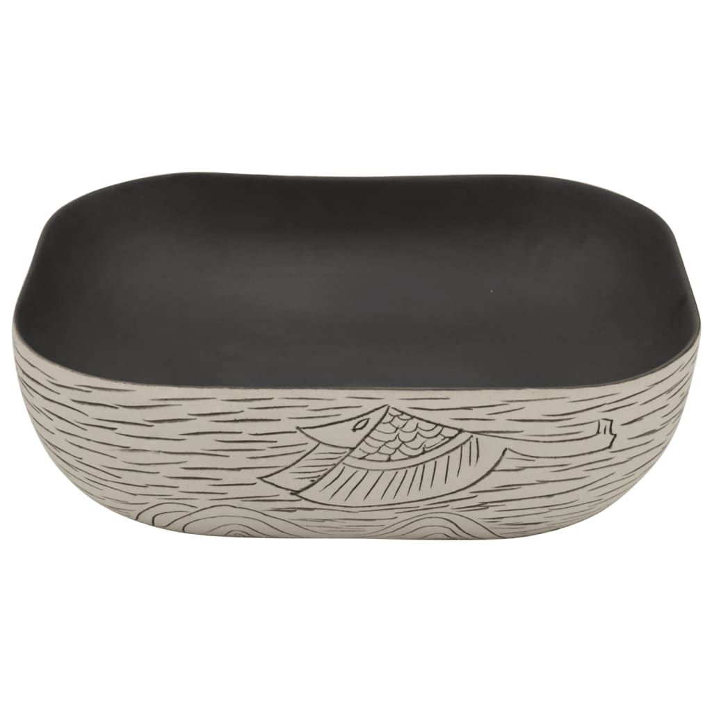 Countertop washbasin grey black rectangle 48x37.5x13.5cm ceramic