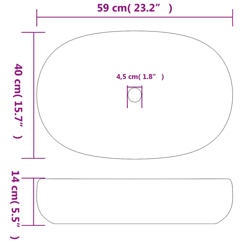 Countertop washbasin black oval 59x40x14 cm ceramic