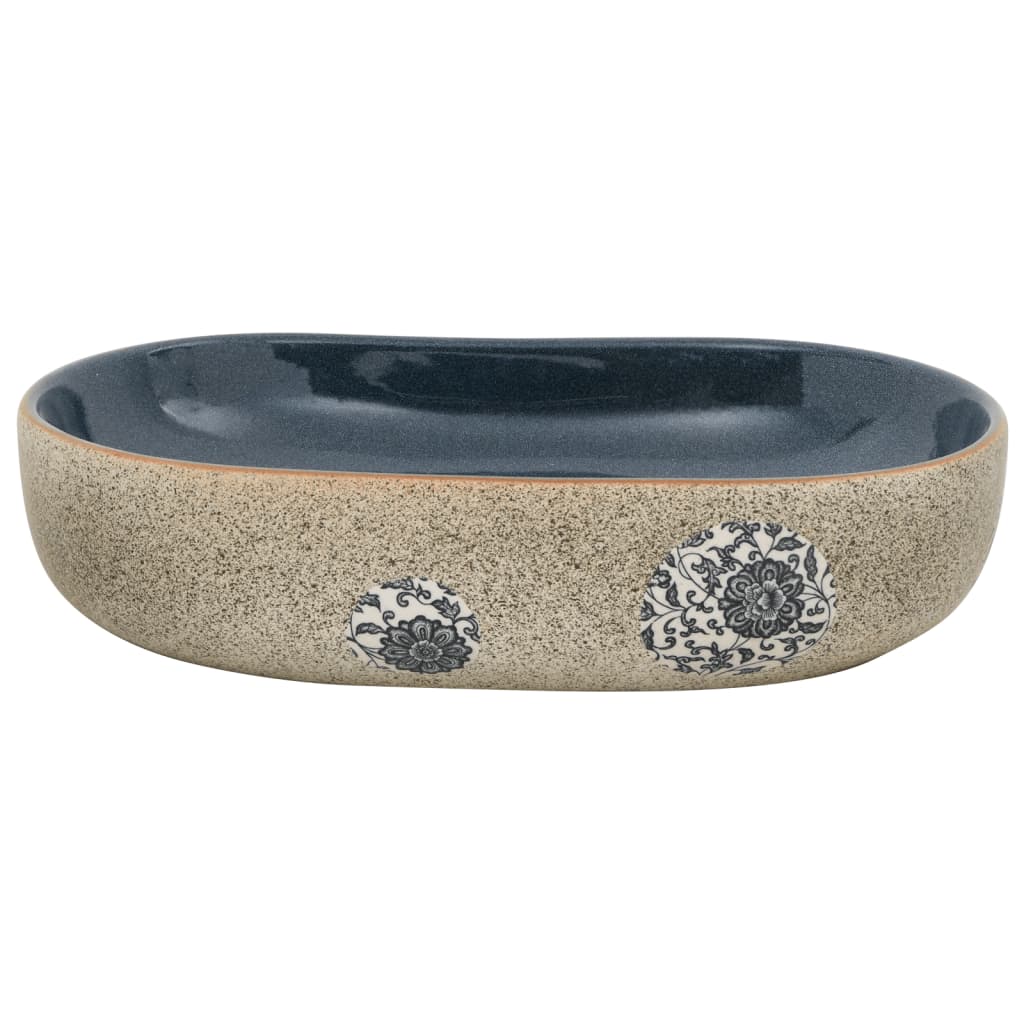 Countertop washbasin sand-colored blue oval 59x40x14 cm ceramic
