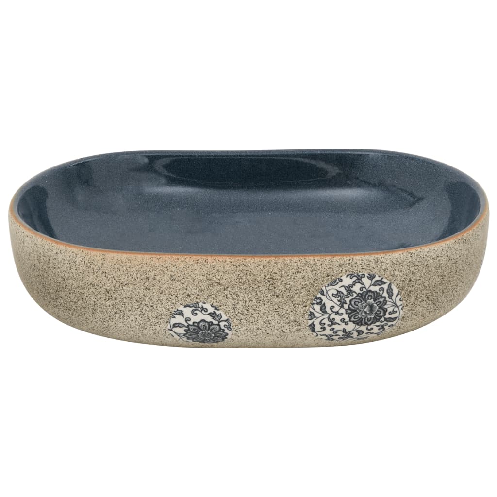 Countertop washbasin sand-colored blue oval 59x40x14 cm ceramic